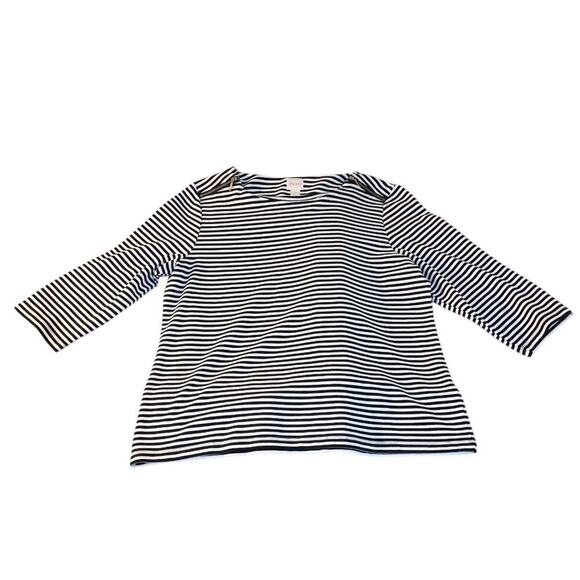 Chico's Women's Pullover Blouse Tunic Zip Shoulders Size 2 US L/12 Black White - Picture 1 of 7